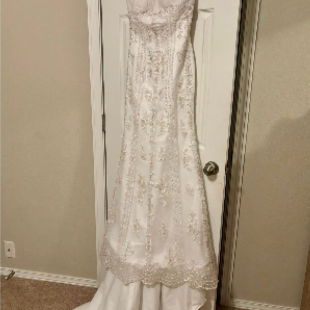 Mori Lee White Beaded Strapless Wedding Gown